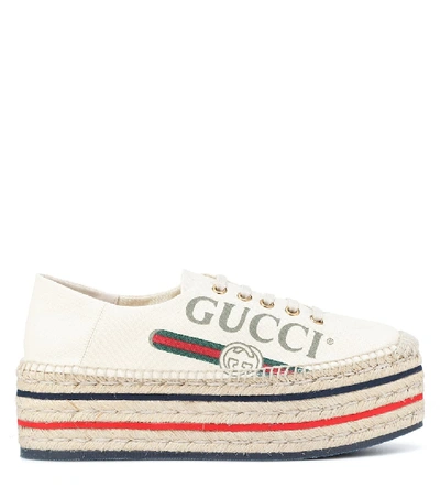 Shop Gucci Logo Canvas Espadrilles In White