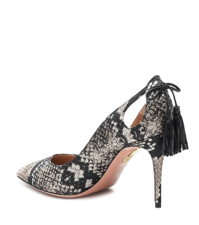 Shop Aquazzura Forever Marilyn 85 Snake-effect Pumps In Grey