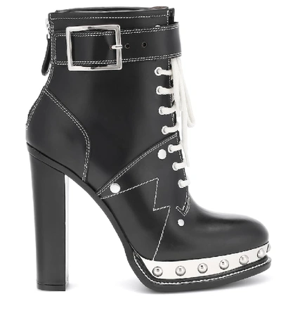 Shop Alexander Mcqueen Leather Ankle Boots In Black