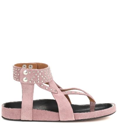 Shop Isabel Marant Ellan Embellished Suede Sandals In Pink