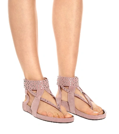 Shop Isabel Marant Ellan Embellished Suede Sandals In Pink