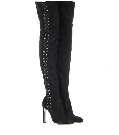 Shop Jimmy Choo Marie 100 Suede Over-the-knee Boots In Black