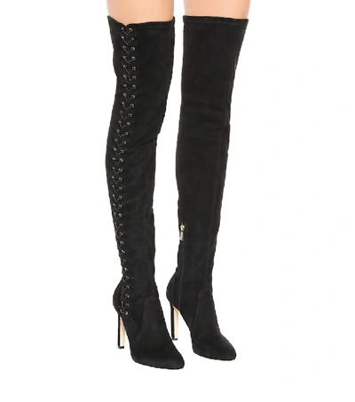 Shop Jimmy Choo Marie 100 Suede Over-the-knee Boots In Black