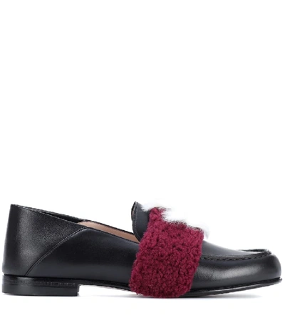 Shop Fendi Fur-embellished Leather Loafers In Black