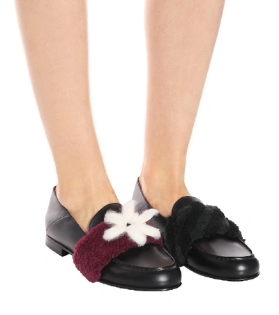 Shop Fendi Fur-embellished Leather Loafers In Black