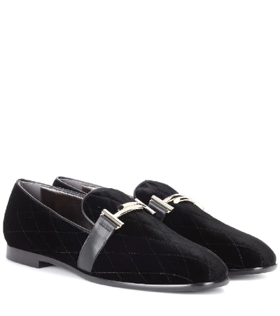 Shop Tod's Velvet Loafers In Black