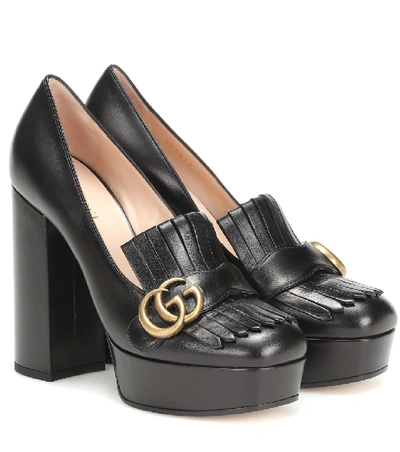 Shop Gucci Marmont Leather Platform Pumps In Black