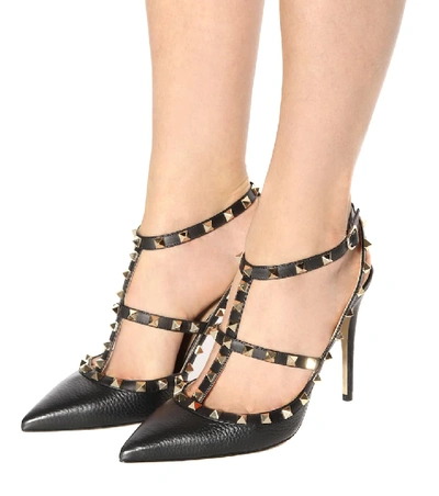 Valentino Studded Strappy Leather Pumps In Black