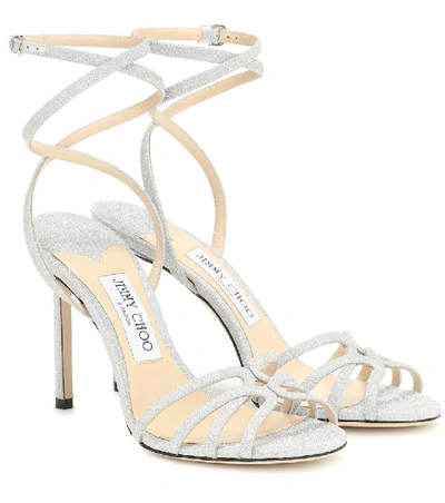 Shop Jimmy Choo Mimi 100 Glitter Sandals In Silver