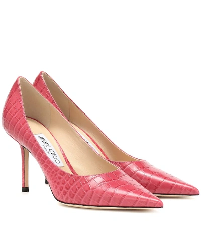 Shop Jimmy Choo Love 85 Croc-embossed Leather Pumps In Pink