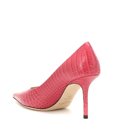 Shop Jimmy Choo Love 85 Croc-embossed Leather Pumps In Pink