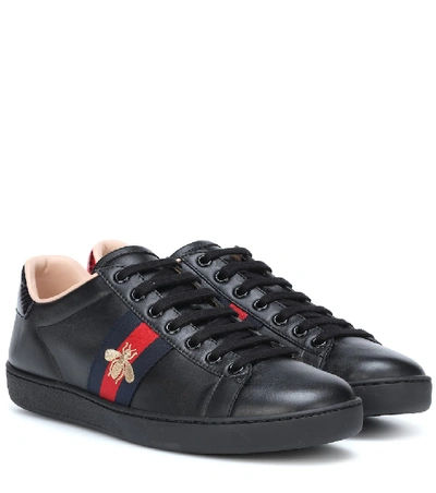 Shop Gucci Ace Leather Sneakers In Black