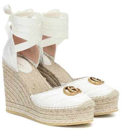 Shop Gucci Double G Leather Espadrille Wedges In White