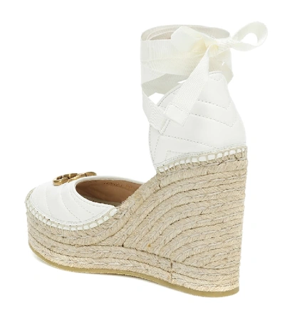 Shop Gucci Double G Leather Espadrille Wedges In White