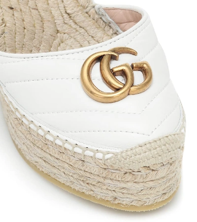 Shop Gucci Double G Leather Espadrille Wedges In White