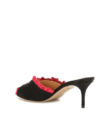Shop Charlotte Olympia Satin Mules In Black