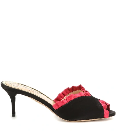 Shop Charlotte Olympia Satin Mules In Black