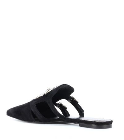 Shop Roger Vivier Sin Star Strass Suede Slippers In Black