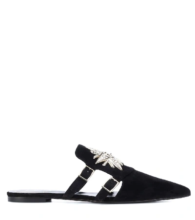 Shop Roger Vivier Sin Star Strass Suede Slippers In Black