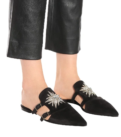 Shop Roger Vivier Sin Star Strass Suede Slippers In Black