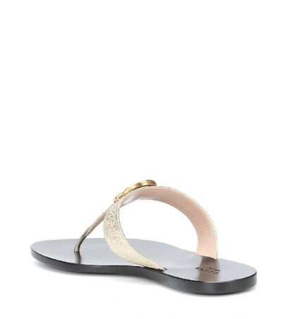 Shop Gucci Double G Leather Thong Sandals In Platino Platino