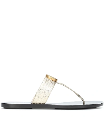Shop Gucci Double G Leather Thong Sandals In Platino Platino