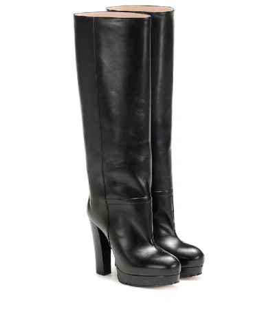 Shop Gucci Leather Knee-high Boots In Black
