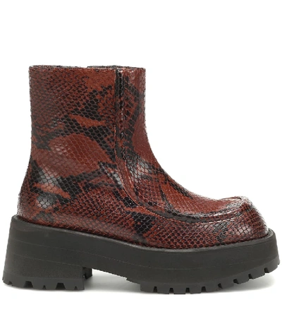 Shop Marni Snake-effect Leather Ankle Boots In Brown