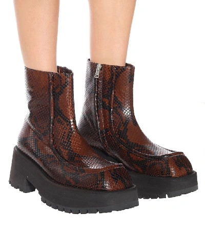 Shop Marni Snake-effect Leather Ankle Boots In Brown
