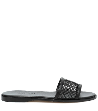 Shop Jimmy Choo Minea Leather-trimmed Mesh Slides In Black