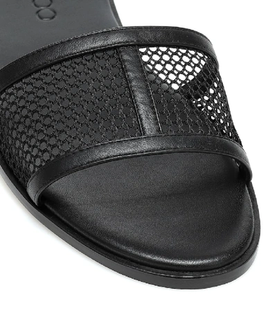 Shop Jimmy Choo Minea Leather-trimmed Mesh Slides In Black