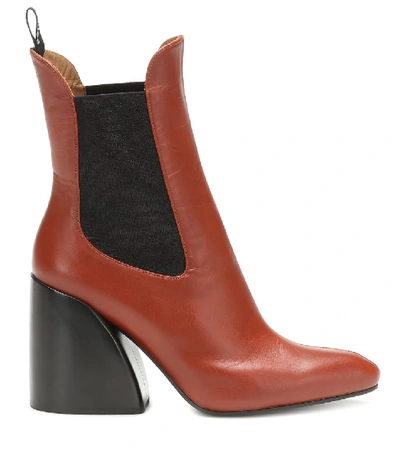 Shop Chloé Wave Leather Ankle Boots In Brown