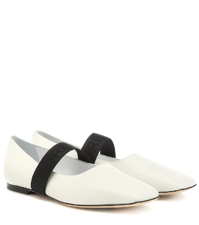 Shop Burberry Logo Leather Ballet Flats In White