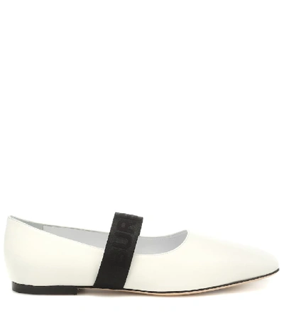 Shop Burberry Logo Leather Ballet Flats In White