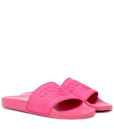 Shop Gucci Logo-embossed Slides In Pink