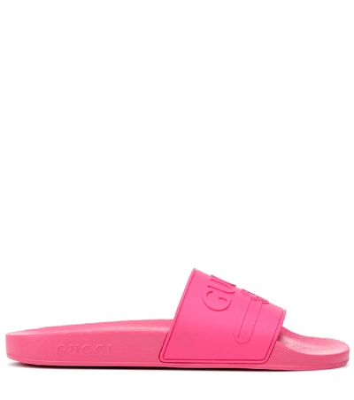 Shop Gucci Logo-embossed Slides In Pink
