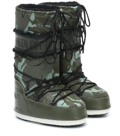 Shop Yves Salomon X Moon Boot Leather-trimmed Boots In Green