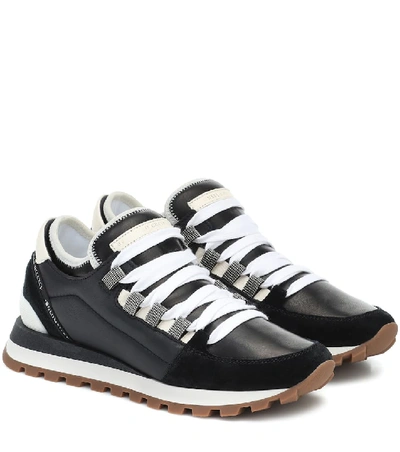 Shop Brunello Cucinelli Suede And Leather Sneakers In Black