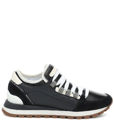 Shop Brunello Cucinelli Suede And Leather Sneakers In Black