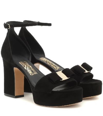Shop Ferragamo Eclipse Suede Sandals In Black