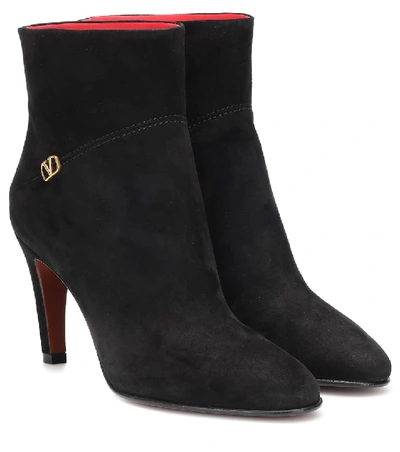 Shop Valentino Vlogo Suede Ankle Boots In Black