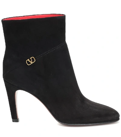 Shop Valentino Vlogo Suede Ankle Boots In Black