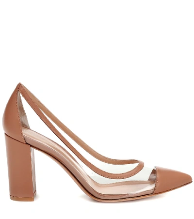 Shop Gianvito Rossi Plexi 85 Leather Pumps In Beige