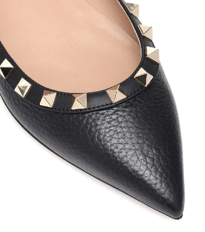 Shop Valentino Rockstud Leather Ballet Flats In Black