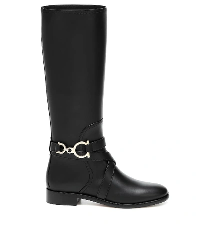 Shop Ferragamo Gancini Knee-high Leather Boots In Black