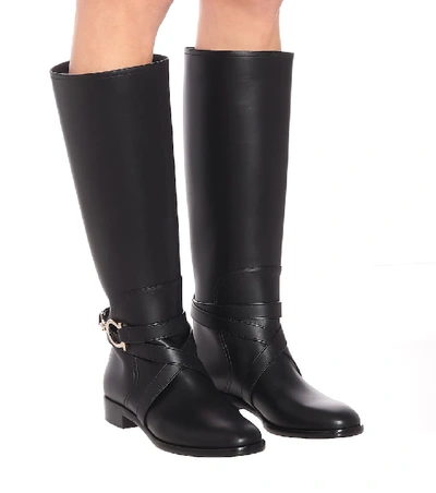 Shop Ferragamo Gancini Knee-high Leather Boots In Black