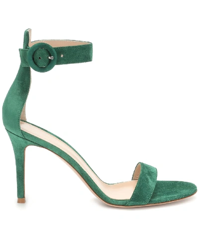 Shop Gianvito Rossi Portofino 85 Suede Sandals In Green