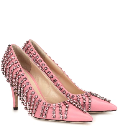 Shop Christopher Kane Crystal-embellished Leather Pumps In Pink