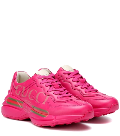 Shop Gucci Rhyton Leather Sneakers In Pink