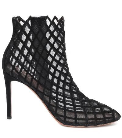 Shop Alaïa Suede And Mesh Ankle Boots In Black